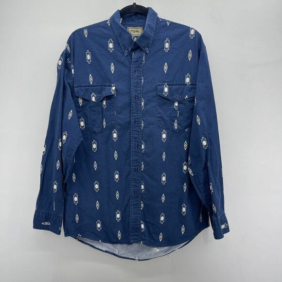 Vintage Roper Western Shirt Mens Large Navy Blue Southwest Print LS Button Down - Picture 1 of 5